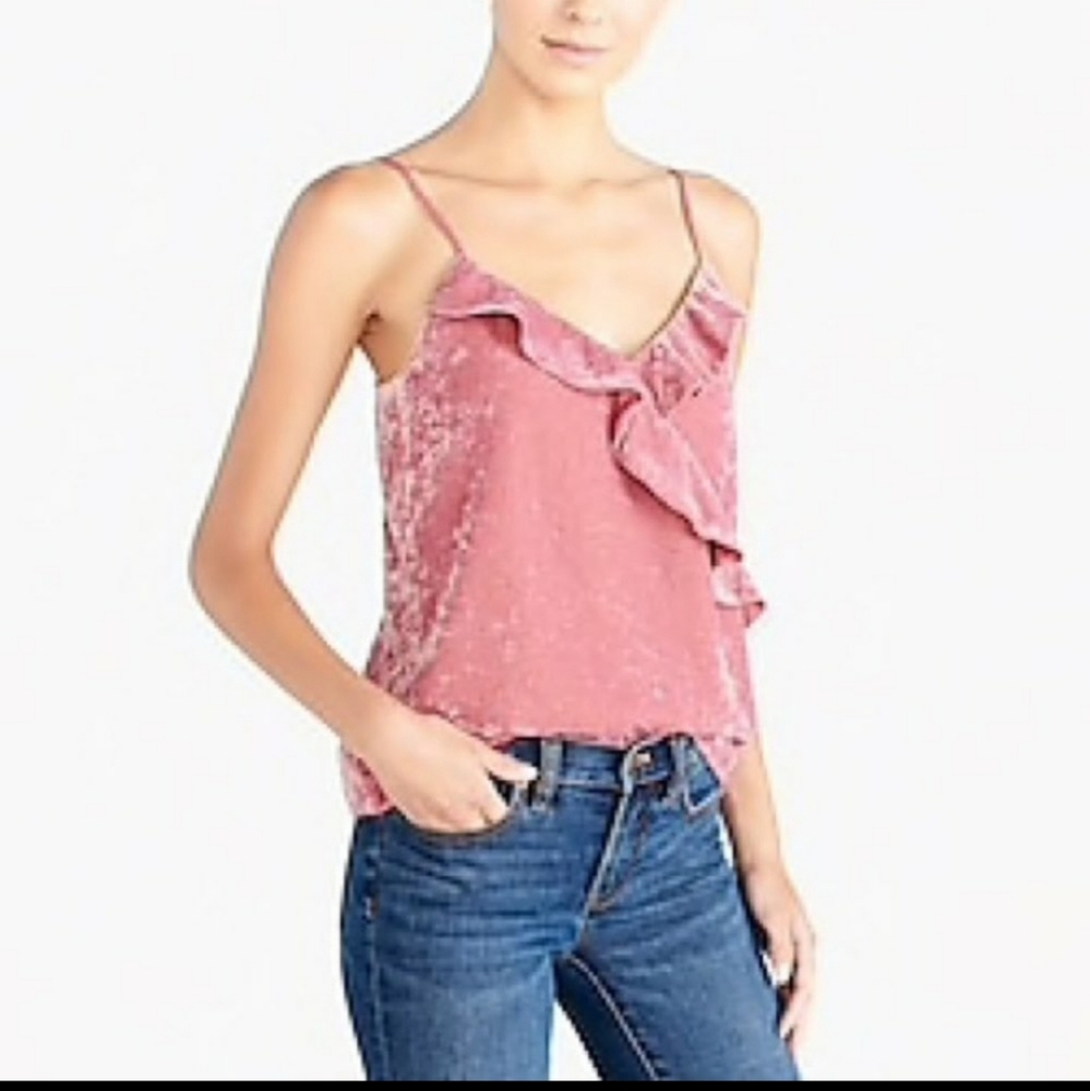 J. Crew Velvet Ruffle Cami Guava Berry Pink Tank M